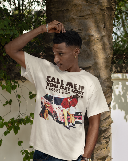 Model wearing the Call Me If You Get Lost graphic tee – 808's